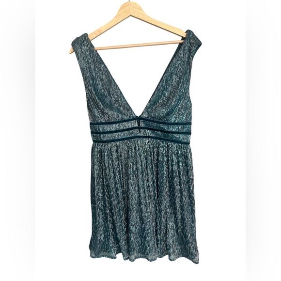 Lulu’s smoke show metallic teal velvet mini dress small cocktail party holiday - Picture 2 of 8